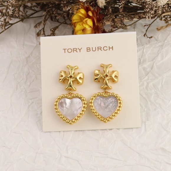 Tory Burch Roxanne Heart Drop Mother of Pearl Earrings - Picture 1 of 3